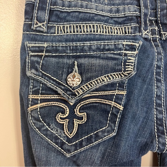 Rock Revival Jen Bootcut Jeans Size 27 Med Wash Embellished Low Rise - Picture 3 of 13